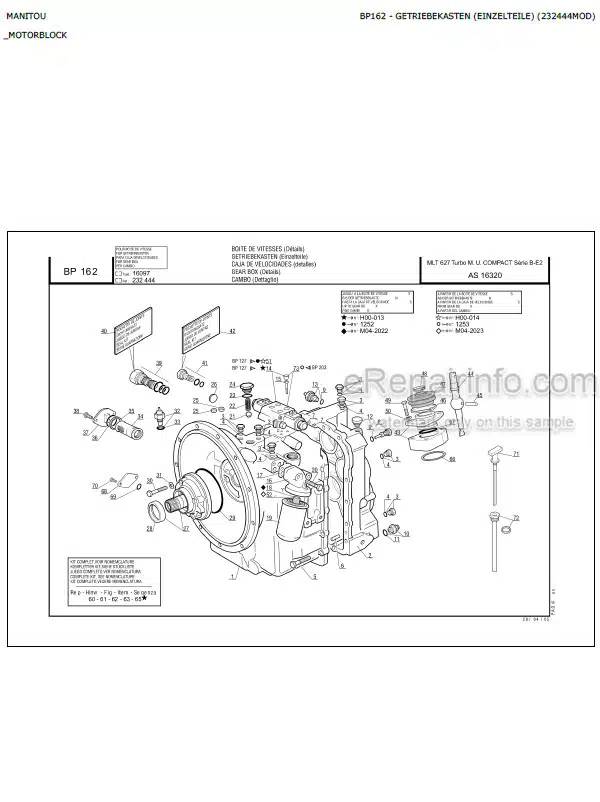 Photo 1 - Manitou MLT627 Series B E2 MU Turbo Compact Genuine Parts Catalogue Telehandler 547884