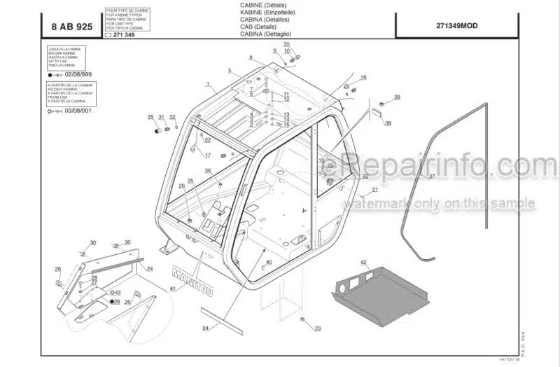 Photo 1 - Manitou MLT845-120LSU S4 E3 Parts Manual Telehandler 51900004