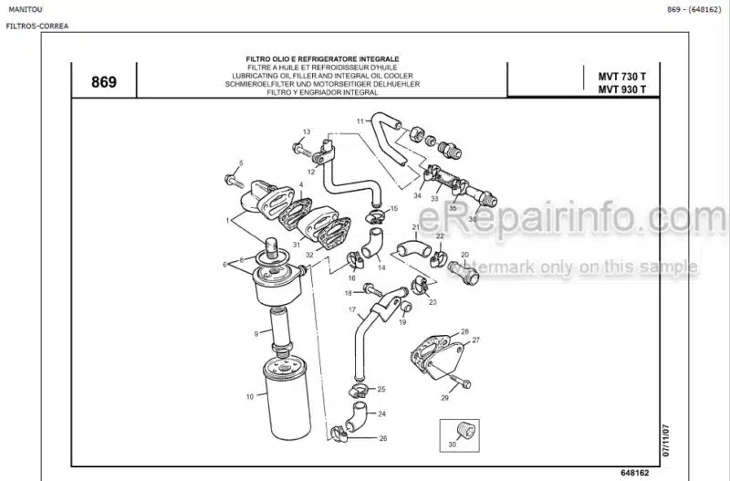 Photo 1 - Manitou MVT730T MVT930T Genuine Parts Catalog Telehandler 648162