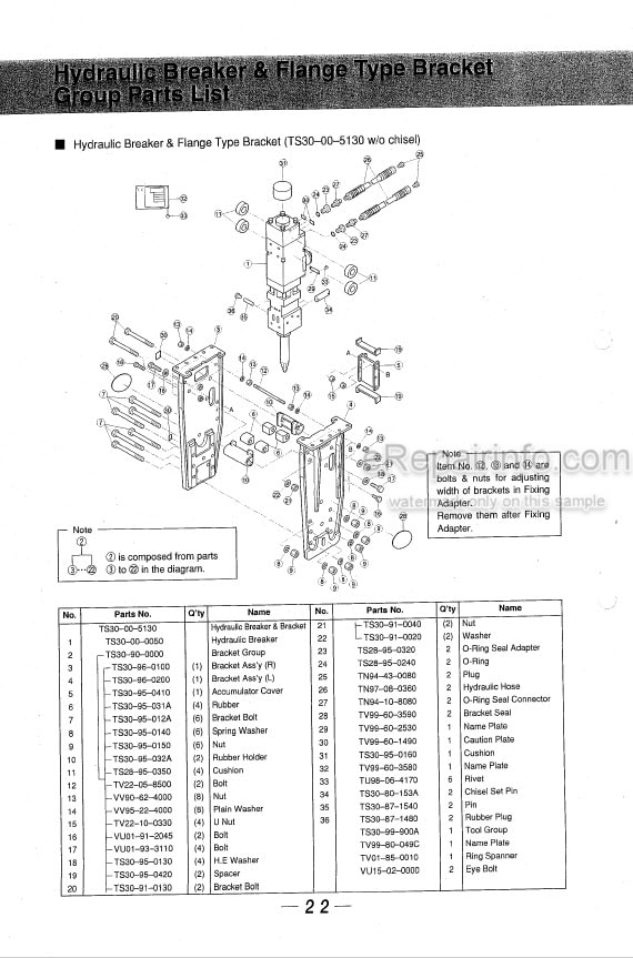 Photo 1 - Takeuchi TKB3000 TKB3000S Instruction Manual And Parts List Hydraulic Breaker