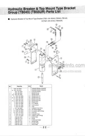 Photo 6 - Takeuchi TKB201 TKB201S Instruction Manual And Parts List Hydraulic Breaker