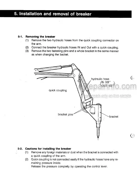 Photo 1 - Takeuchi TKB70 Instruction Manual And Parts List Hydraulic Breaker