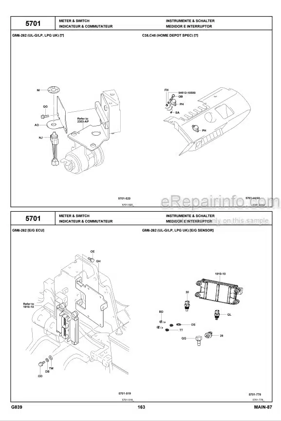 Photo 1 - Toyota 7FGU32 To 7FGCU70 Parts Catalog Forklift G839-2