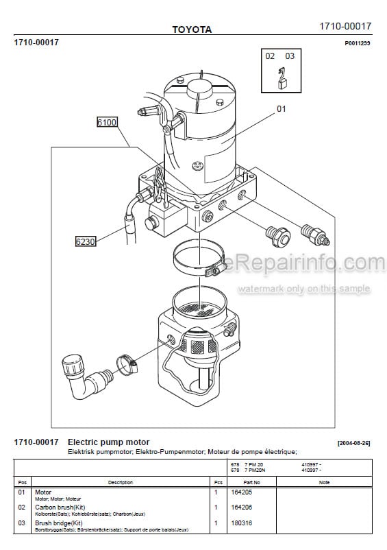 Photo 1 - Toyota 7PM18 7PM20 7PM20N Spare Parts Catalogue Powered Pallet Truck 232981 SN936513-