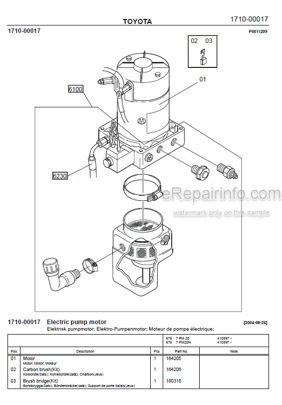 Photo 1 - Toyota 7PM18 7PM20 7PM20N Spare Parts Catalogue Powered Pallet Truck 243221 SN963650-